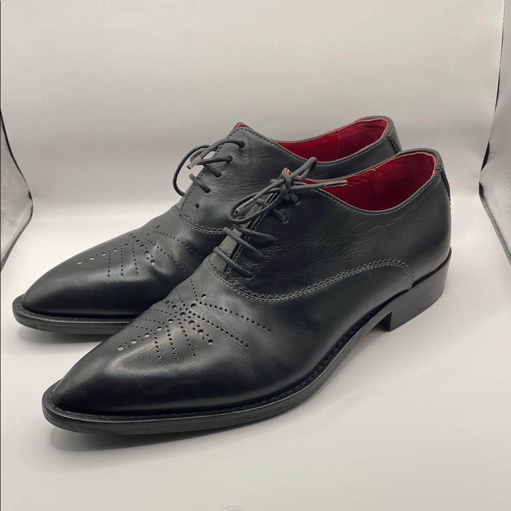 Hugo Boss Leather Oxfords Dress Shoes Red Interior - 42